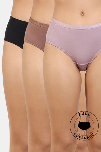 Buy Zivame Medium Rise Full Coverage Hipster Panty (Pack of 3) - Multicolor